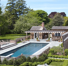 Part of a large compound in the Hamptons, this pool compliments the park-like qualities of the site and is the functional hub of holiday activity for 3 generations of family.